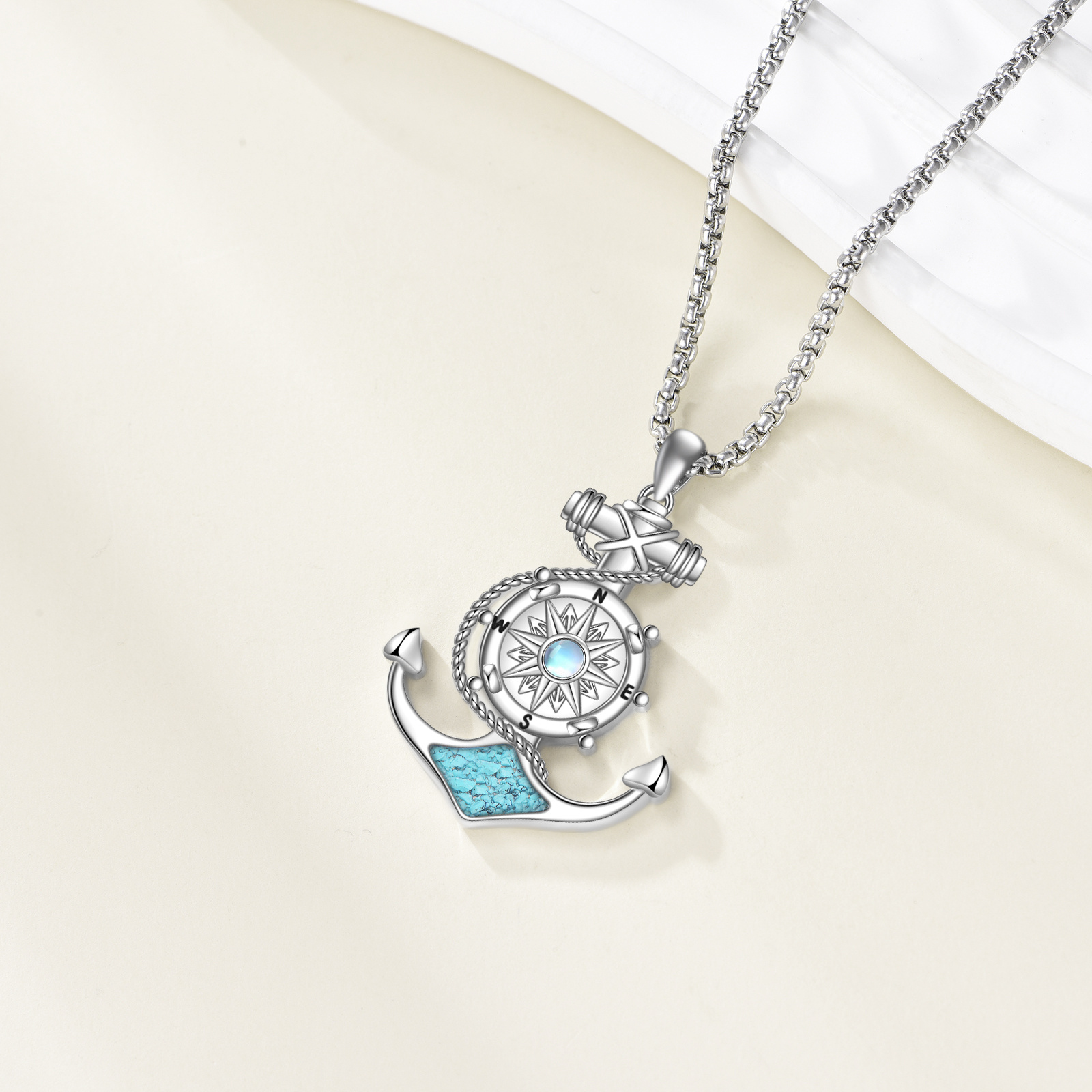 Women's 925 Sterling Silver Synthetic Turquoise Anchor Necklace